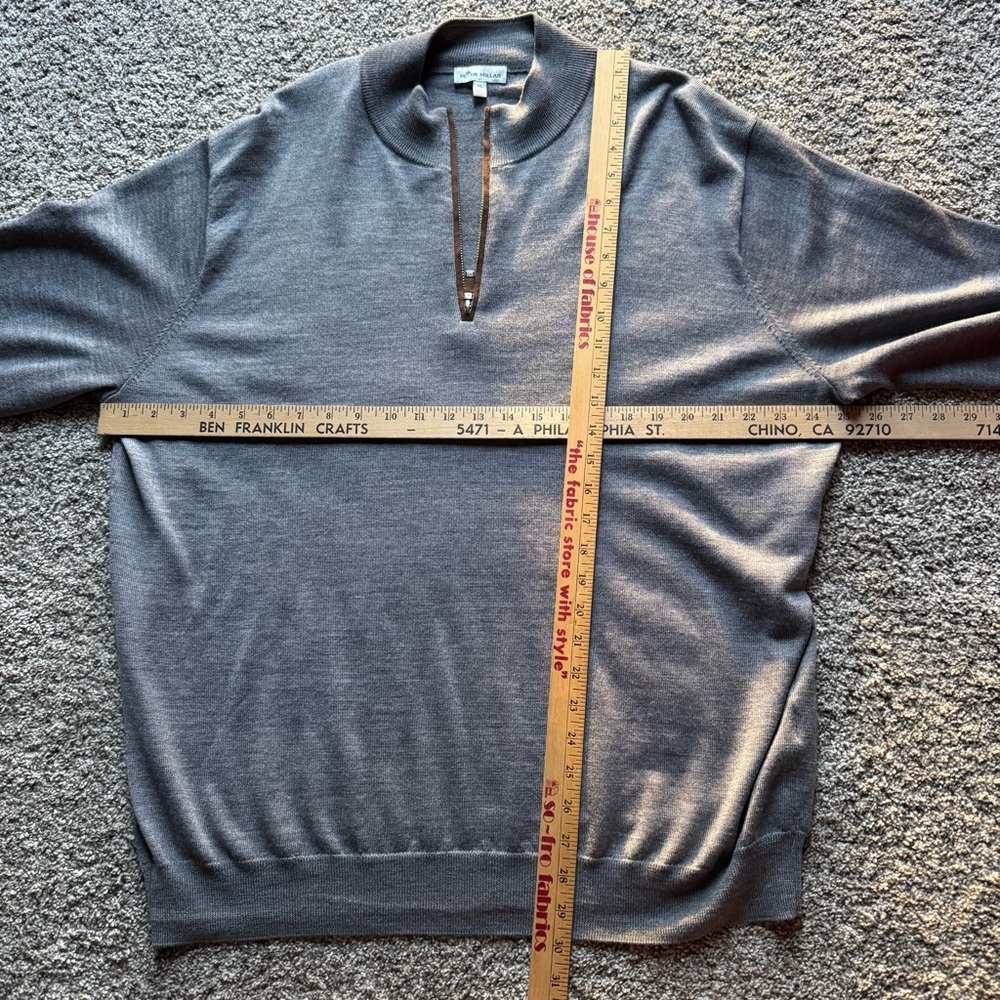 Peter Millar Autumn Crest Suede Trim Quarter Zip XL British Grey Merino Wool - Picture 9 of 9
